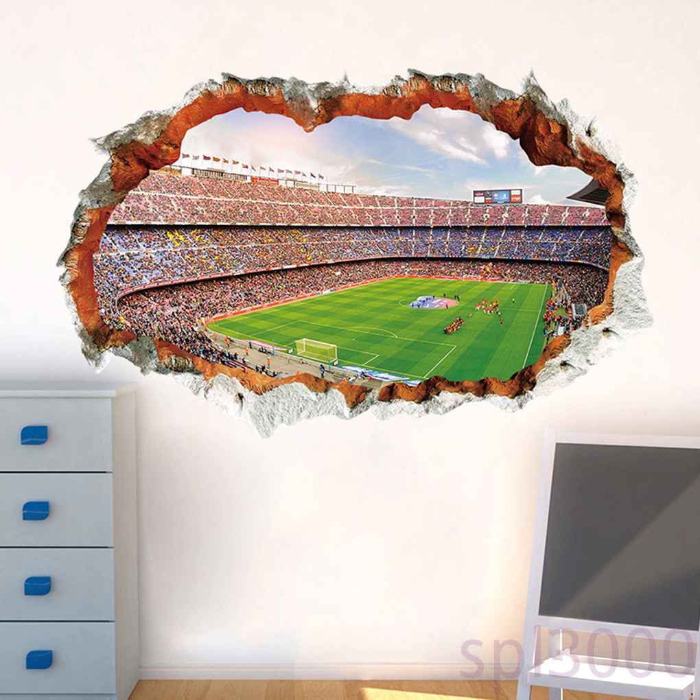 Miếng dán tường trang trí hình sân bóng đá 3D kích thước 60x90CM
