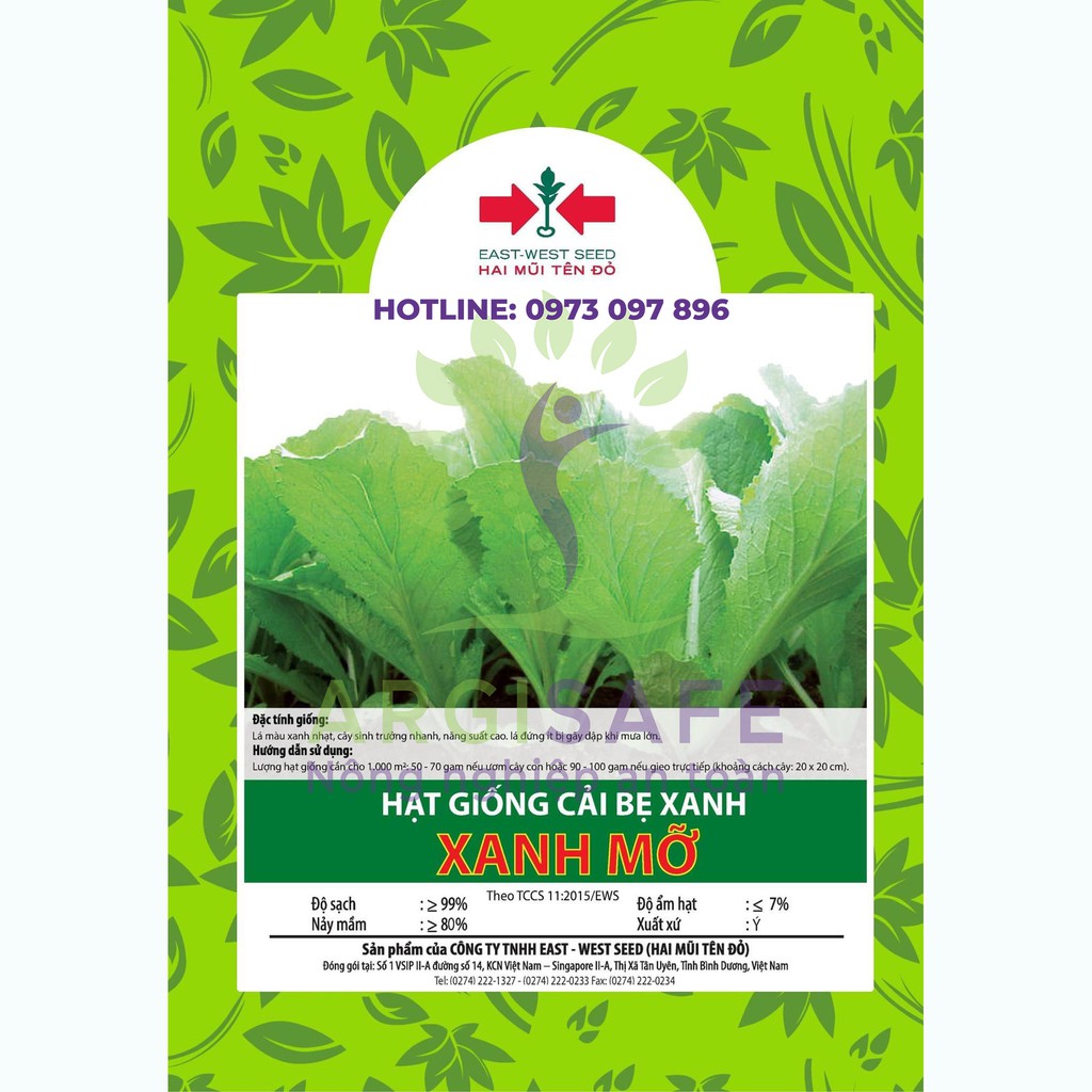 HẠT GIỐNG CẢI BẸ XANH (XANH MỠ) CỦA EAST-WEST SEED (HAI MŨI TÊN ĐỎ)