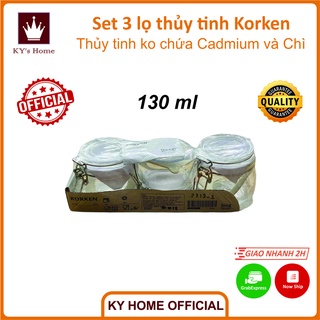 Set 3 hũ thủy tinh cỡ nhỏ có đai thép không gỉ Ikea Korken 130ml Chính Hãng Thụy Điển