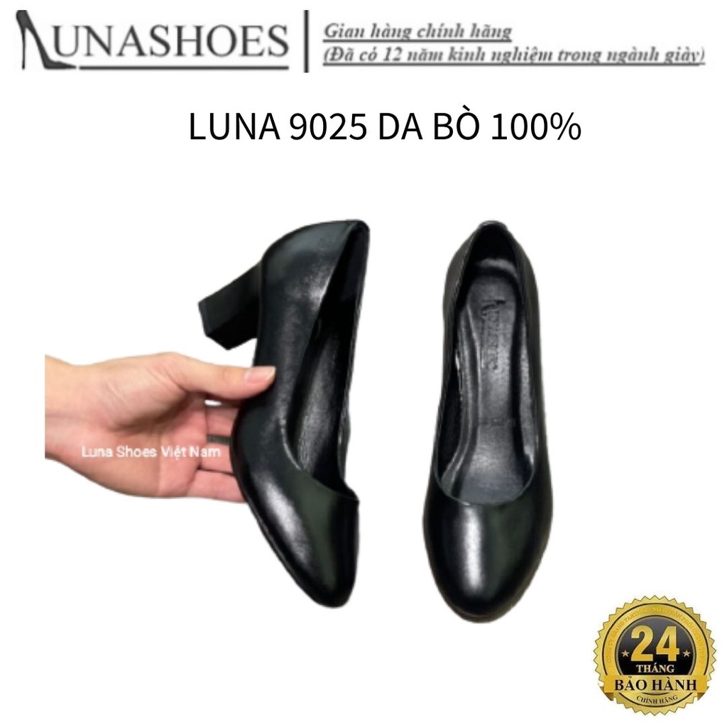 Cao gót nữ mũi tròn 5p Lunashoes 9025 giày da bò thật cho mẹ bảo hành 24 tháng vnxk guốc búp bê