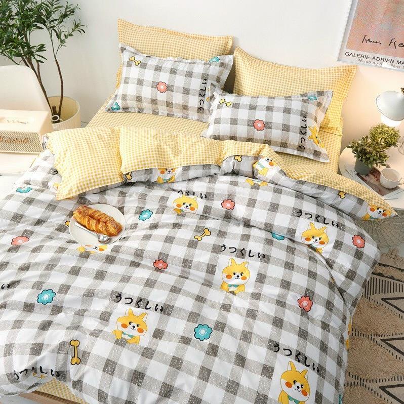 Trọn Bộ 4 Món Thương Hiệu 🌸EVILY🌸 Chăn Ga Gối Mền Cotton Poly MẪU CÚN CHIBA KẺ VÀNG Dễ Thương Cute.