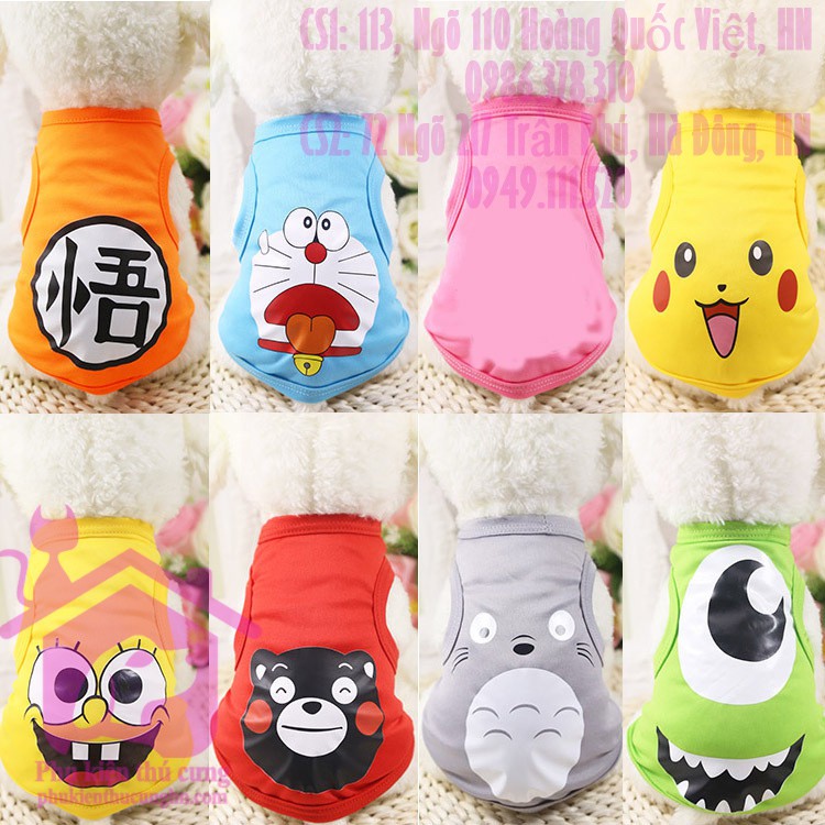 Áo cho chó mèo ba lỗ mùa hè in hình cute dành cho thú cưng