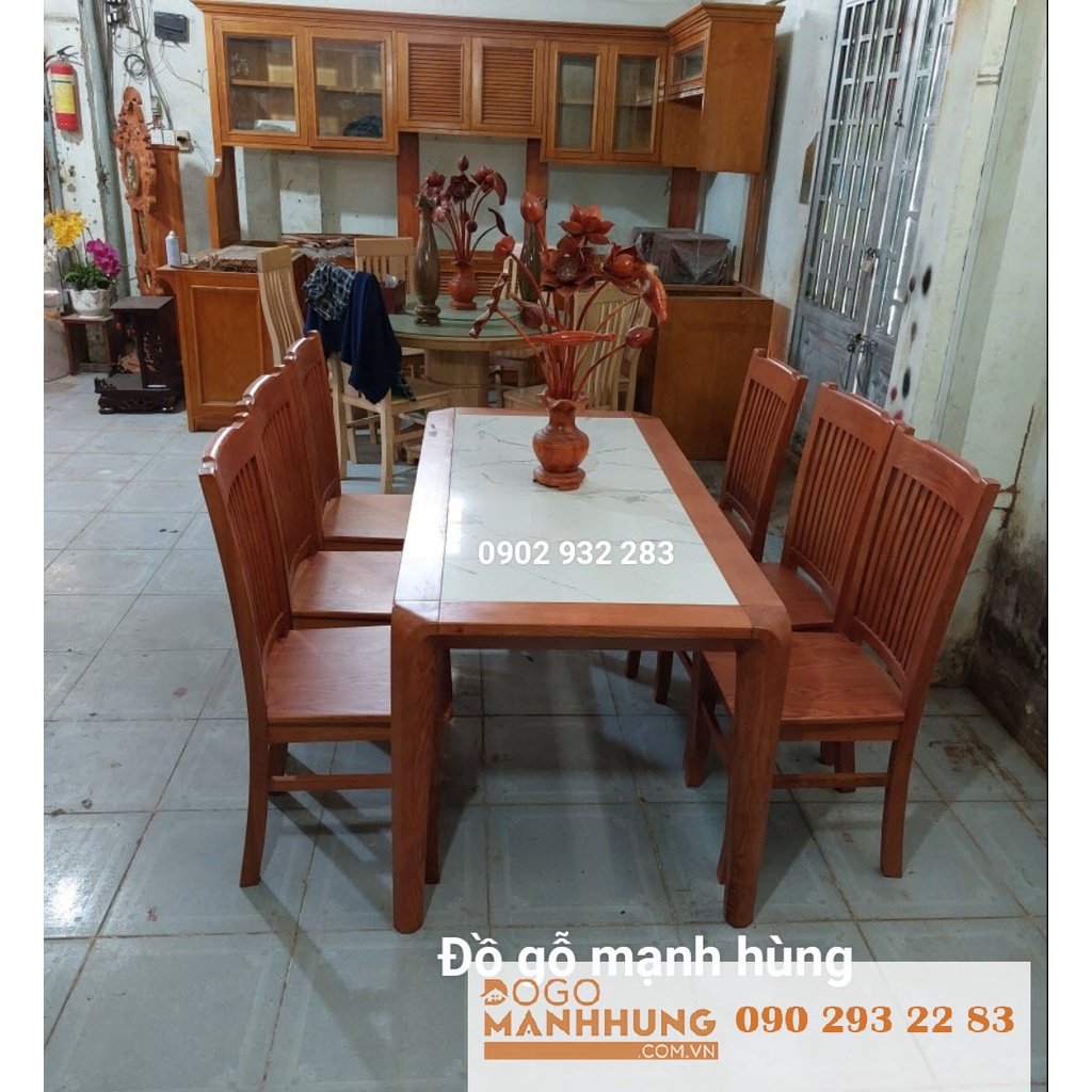 Bộ bàn ăn mặt bàn đá gỗ sồi màu hương BA 7.9