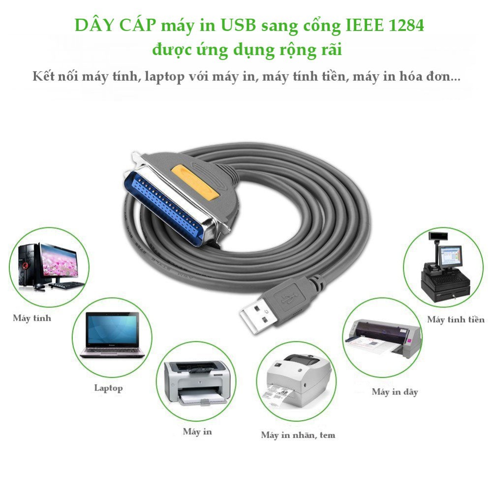 Dây máy in USB sang IEEE1284 Parallel dài 1-2m UGREEN CR124 PKCNH