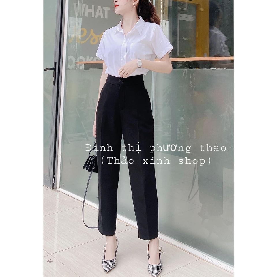 Áo sơ mi trắng BASIC, Áo sơ mi túi ngực form rộng - Dorita Boutique