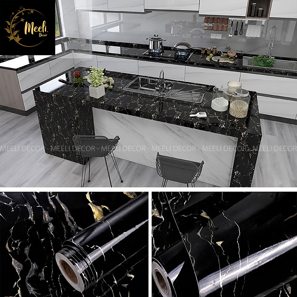 Giấy decal dán bếp vân đá Meeli Decor chống dầu mỡ dán tường giả đá sẵn keo dễ dán, kt 3m x 60cm, ME12