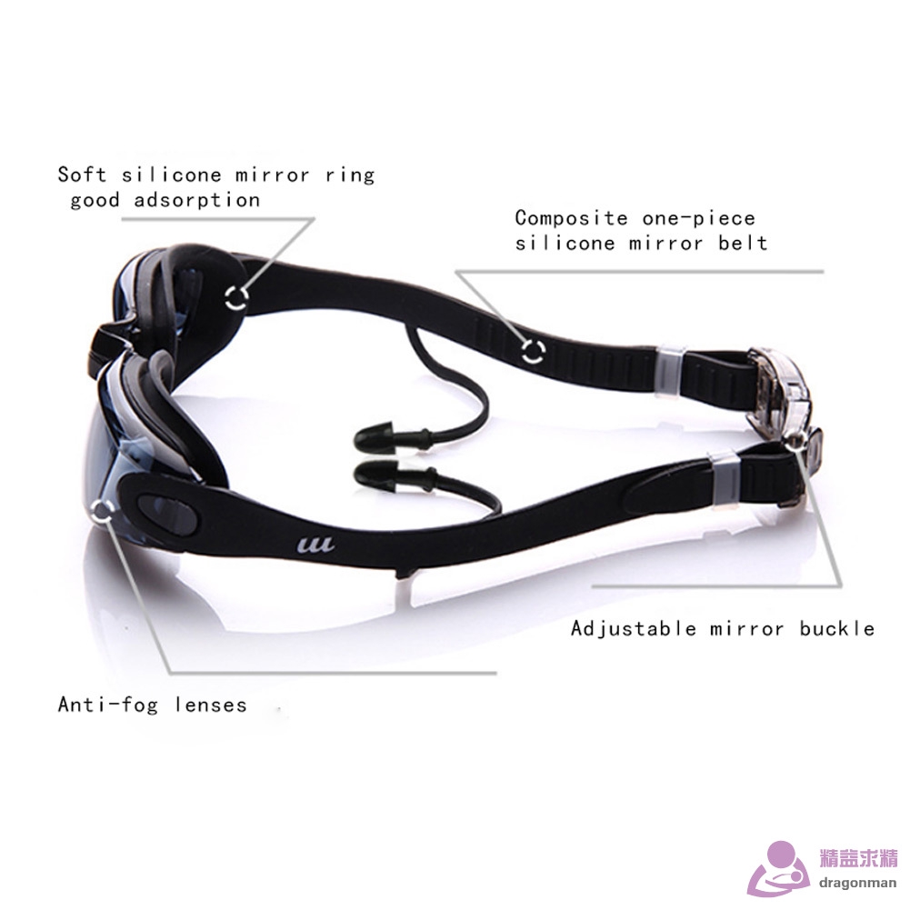 Bộ dụng cụ bơi gồm kính bơi + nón bơi + hộp + kẹp mũi + nút bịt tai chuyên dụng cho người lớn