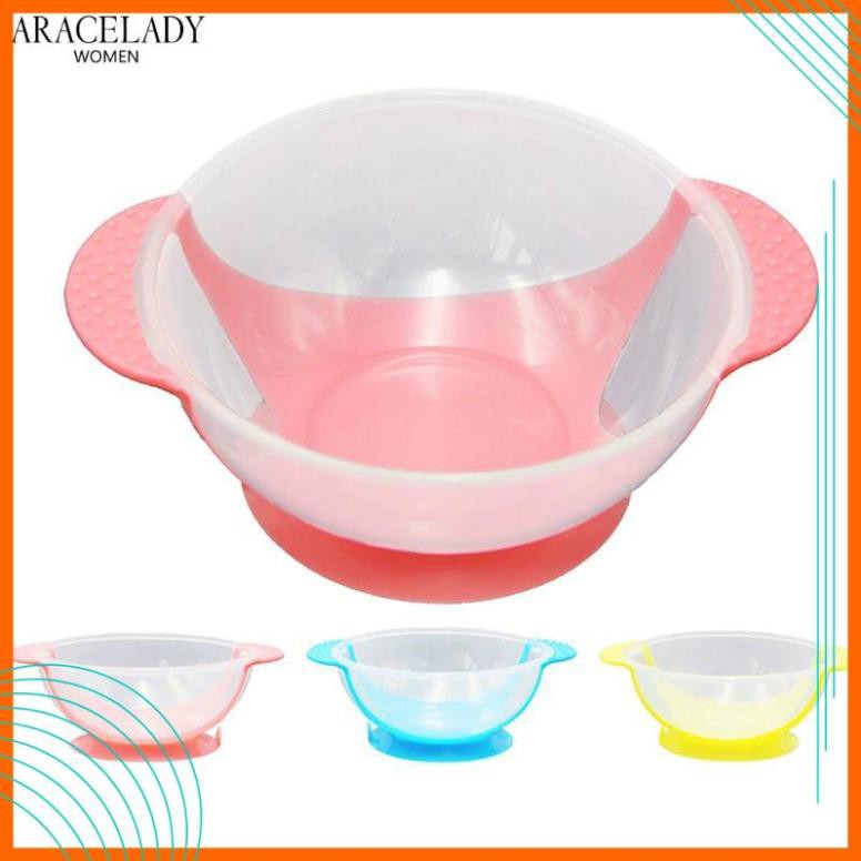 Bát Ăn Dặm Chống Đổ - Bát Ăn Dặm Đế Hút Silicon Và Thìa Báo Nóng An Toàn Cho Bé Yêu