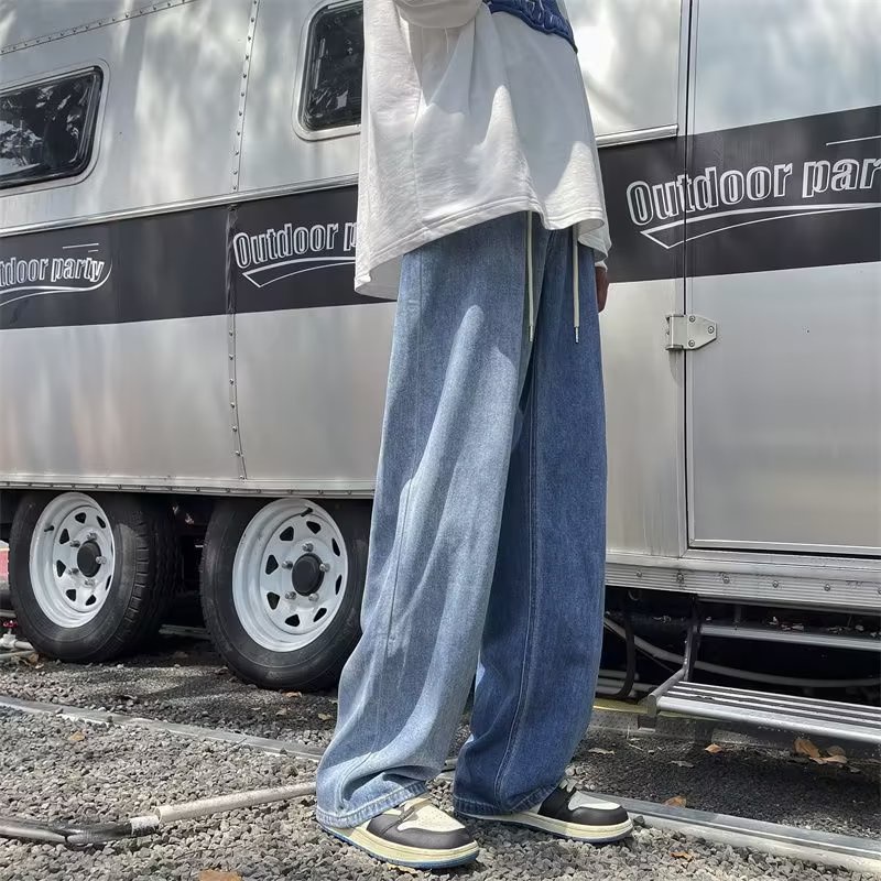 Quần jeans Dài Lưng Thun Phối Vết Rách Phong Cách Hip Hop Hàn Quốc Cho Nam Giới Size S-3XL