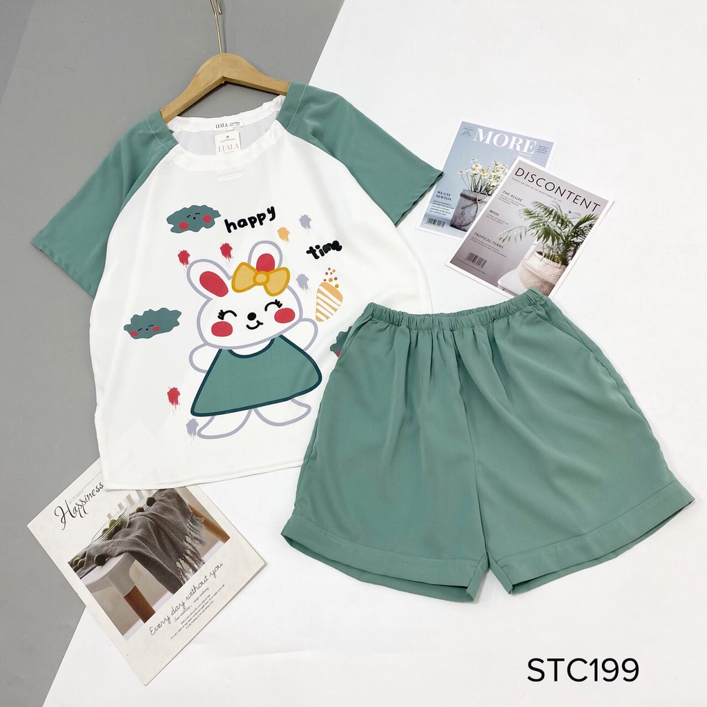 Bộ Pijama Cộc Đùi Lụa Mango Cao Câp - Bộ Mặc Nhà Cổ Tròn Chất Liệu Mềm Mịn Thoáng Mát