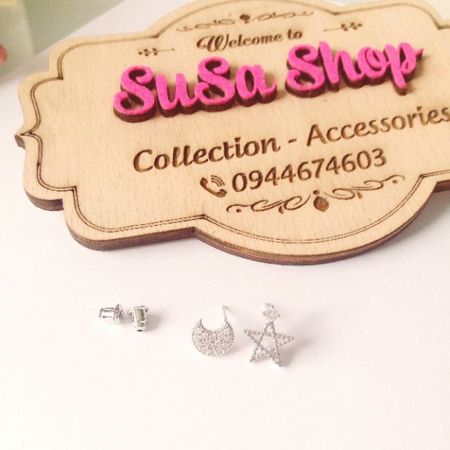Bông tai trăng sao - bạc 925
