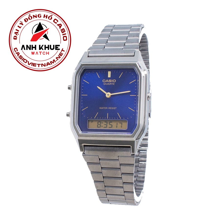 Đồng Hồ Casio Nam AQ-230GG-2ADF Dây Kim Loại Và Vỏ Mạ Ion Màu Xám - Nền Mặt Màu Xanh