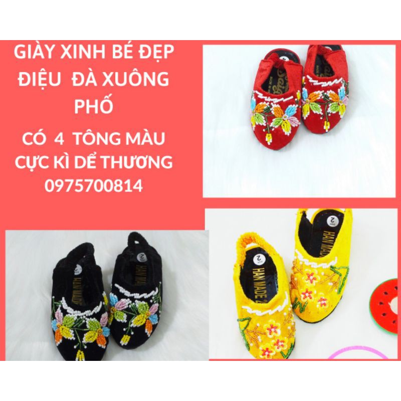 Hài nhung thêu cườm cho bé