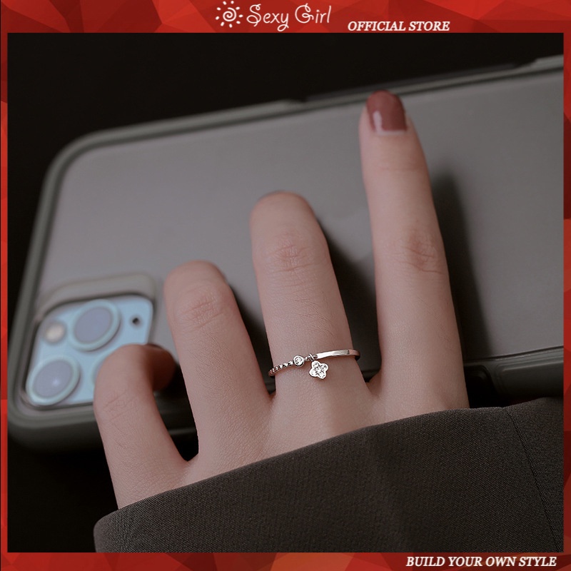 Nhẫn hở hình cỏ bốn lá đính đá giả lấp lánh đem lại may mắn phong cách hàn quốc thời trang cho nữ