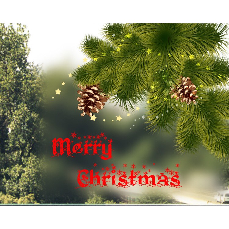 Decal dán kính Cao Cấp - Trái Thông chúc lễ Merry Chrismas ( 60x58 )