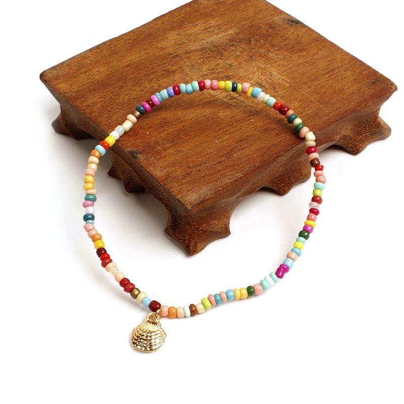 Lắc chân xỏ hạt có mặt hình vỏ sò nhiều màu sắc phong cách bohemian thời trang cho nữ