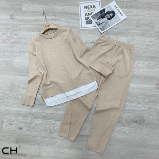 bộ đồ nữ thu đông dài tay trơn chất nỉ ép nhung cá tính