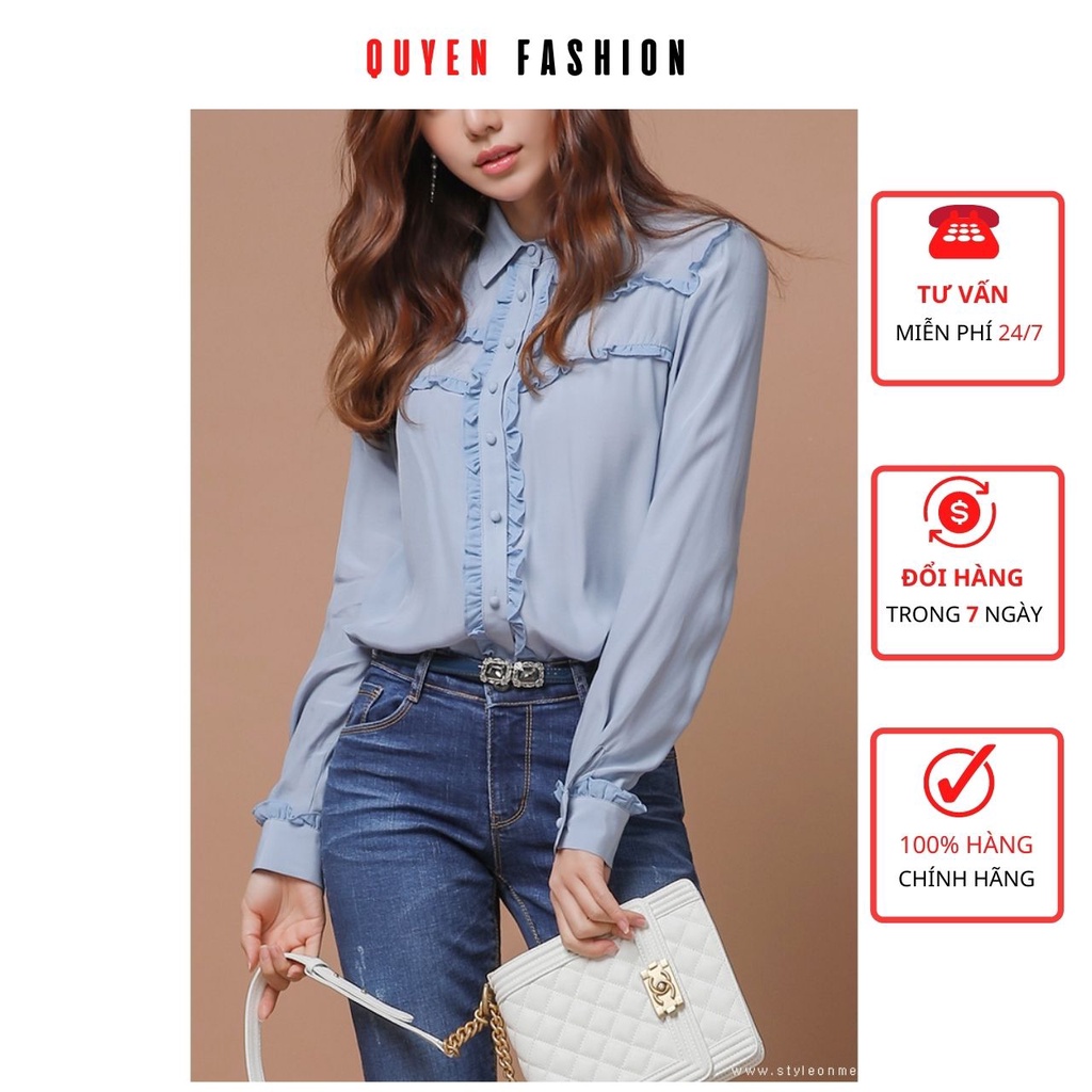 Áo Sơ Mi Công Sở Nữ Trắng, Xanh Pastel, Tay Dài, Bèo Ngực, Thiết Kế Viền Bèo Mí Xinh Xắn AA278
