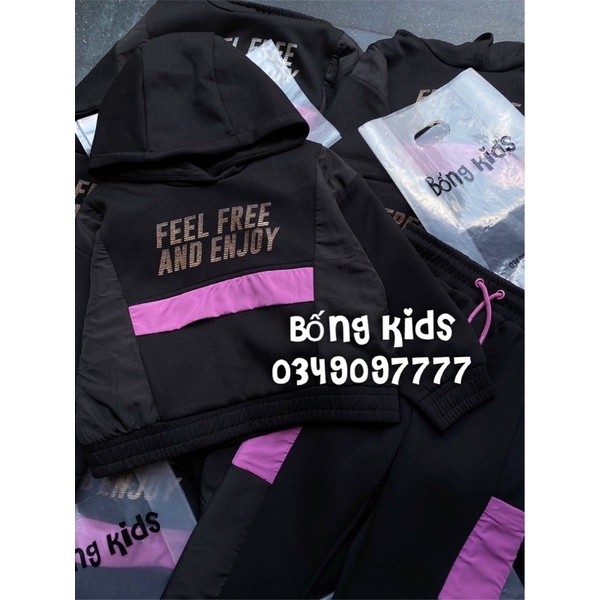 Bộ Thể Thao Bé Gái FEEL Đen ZR(có bán lẻ áo lẻ quần)