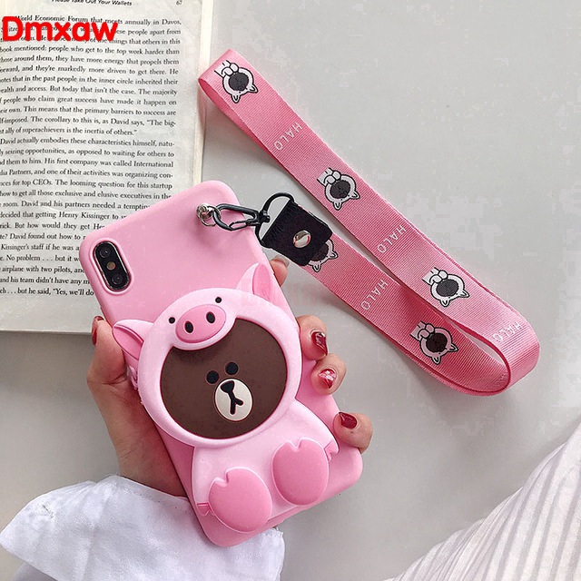 Ốp điện thoại hoạt hình gắn ví khóa kéo và dây đeo cổ cho Xiaomi Redmi 10 5G 10X Pro Note 9 9s Pro