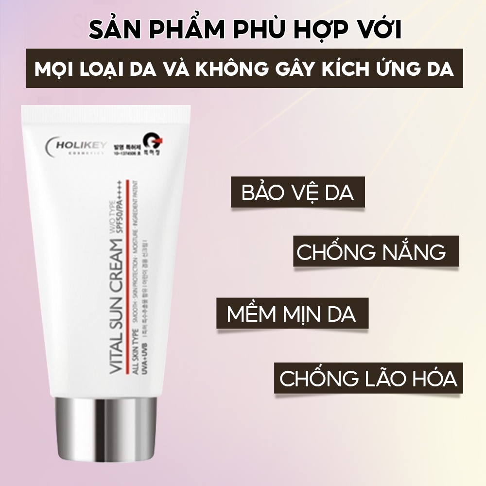 Kem chống nắng nâng tone giúp bảo vệ trắng sáng da chống trôi nước Holikey Vita Sun Cream W/OTYPE SPF50/PA++++ 70ml