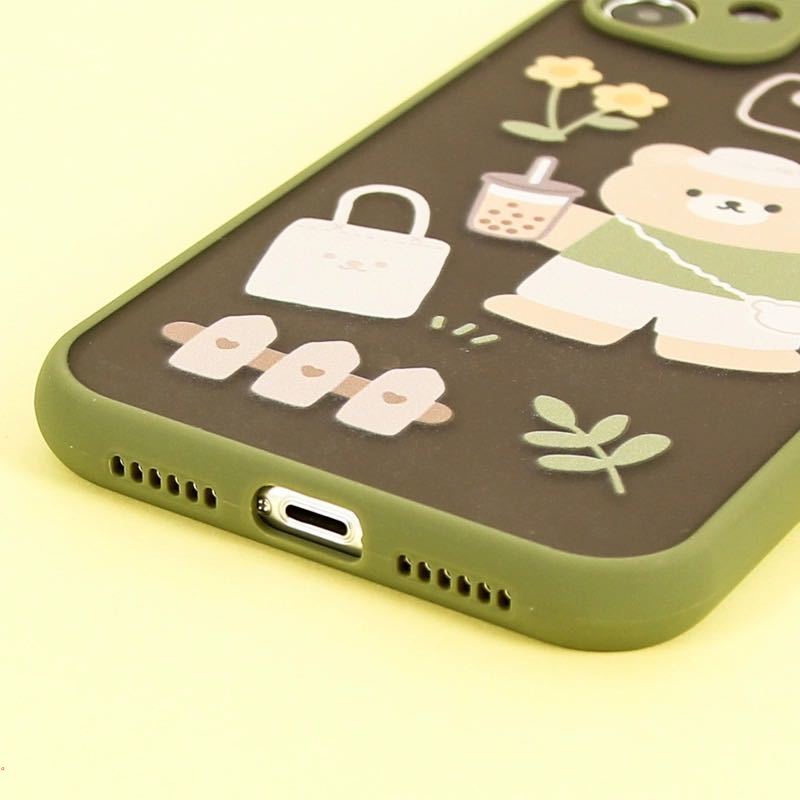 Ốp Điện Thoại Mềm Hình Gấu Hoạt Hình Màu Trà Xanh Cho IPhone 11 12 13 Pro Max X Xr Xs Max 6 7 8 Plus