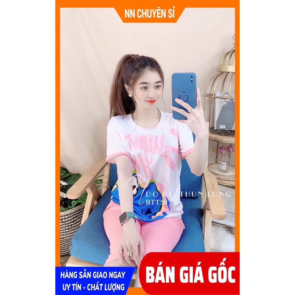 Đồ bộ thun lửng cho nữ mặc nhà chất vải mềm mát in hình hoạt hình dễ thương BTT58