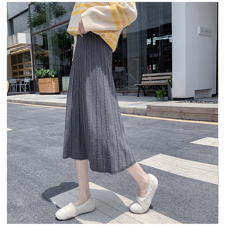 Chân váy dệt kim dáng dài gân nổi dễ thương free size VAY121