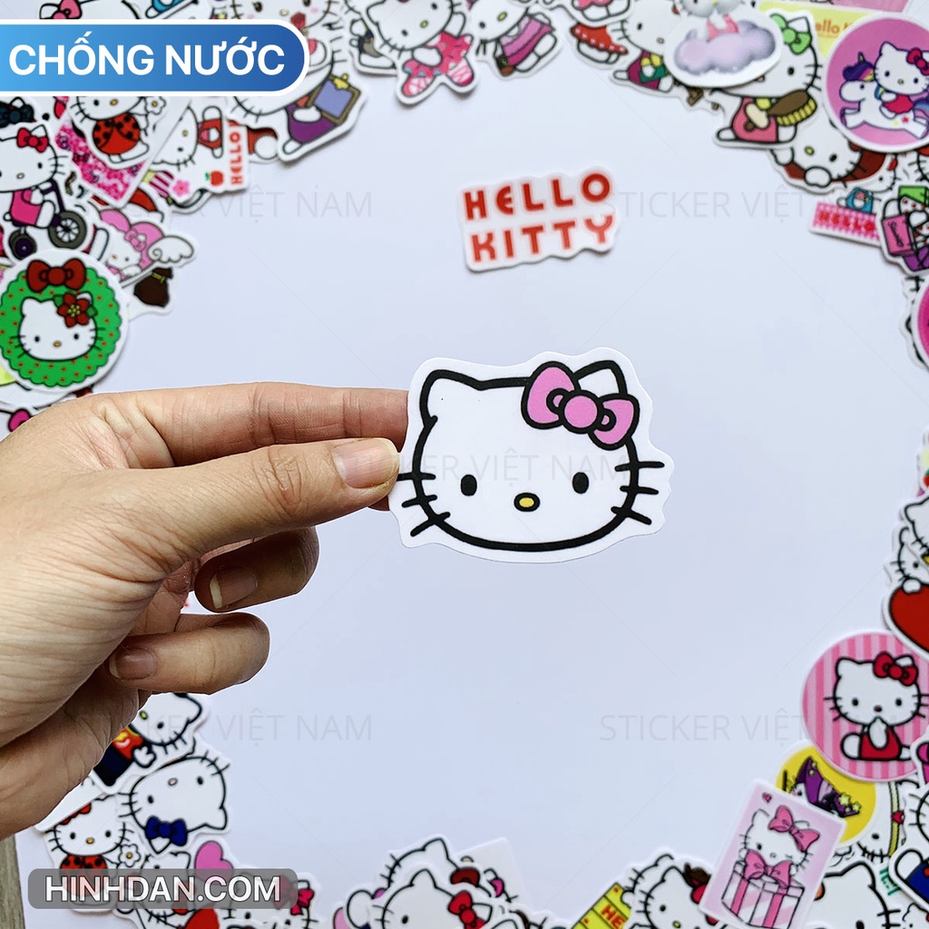Sticker HELLO KITTY  chống nước dán nón bảo hiểm, tủ, đàn guitar, laptop, máy tính, xe, vali, tường