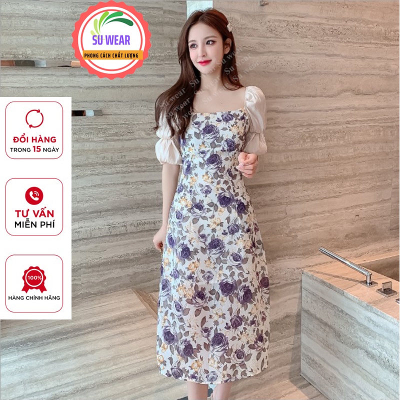 Váy Nữ Hoa Thiết Kế Cổ trễ Chất Cotton Nhẹ Nhàng Sang Trọng Dạo phố, dự tiệc, đi làm, đi chơi | BigBuy360 - bigbuy360.vn