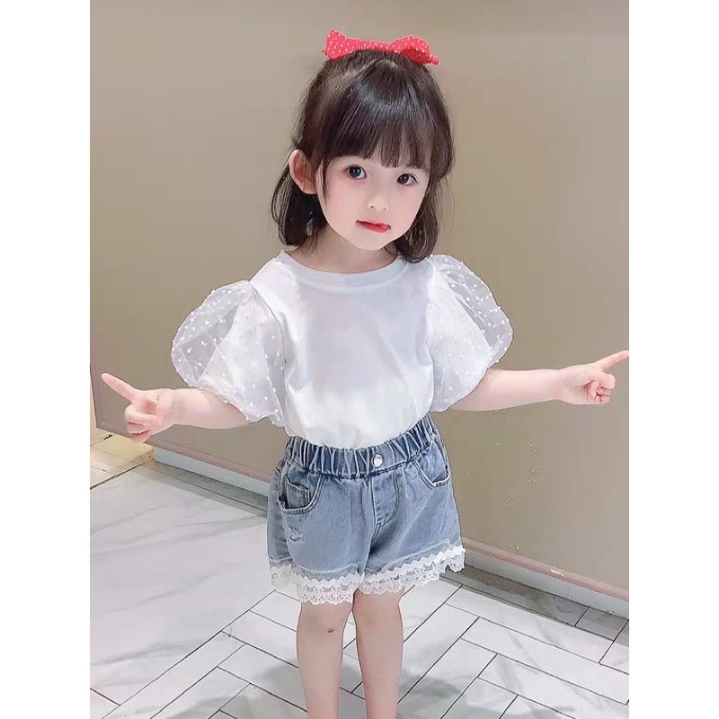 SÉT ÁO THUN COTTON+QUẦN BÒ CHẤT BAO ĐẸP CHO BÉ GÁI ❤ ❤ ❤ ❤ ❤
