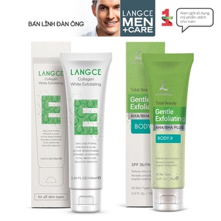 Bộ Tẩy Tế Bào Chết Collagen Trắng Da Cấp Ẩm Ngừa Mụn 100ml và Tẩy Tế Bào Chết Toàn Thân 100ml LANGCE dành cho Nam