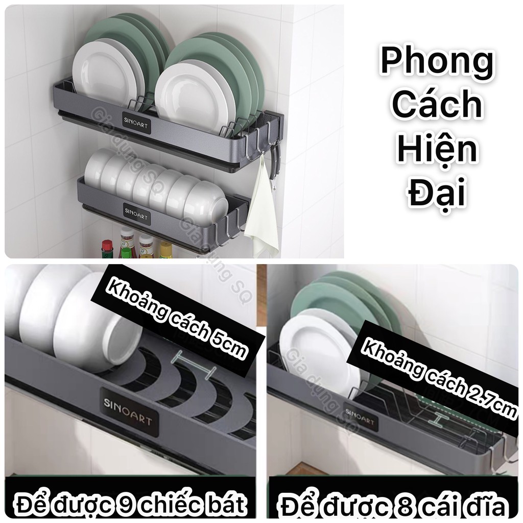 Bộ kệ nhà bếp dán tường SINOART phong cách hiện đại gồm Giá kệ để hũ đựng gia vị, dao đũa, vung thớt, chén bát đĩa