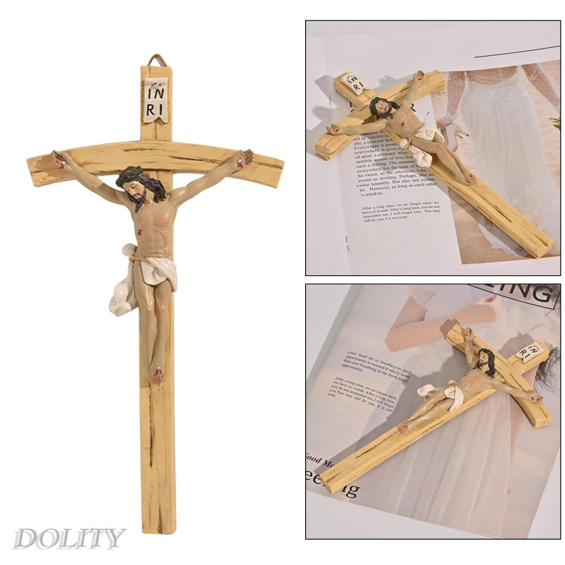 Phụ kiện treo tường trang trí nội thất hình thánh giá chúa Jesus kiểu gỗ