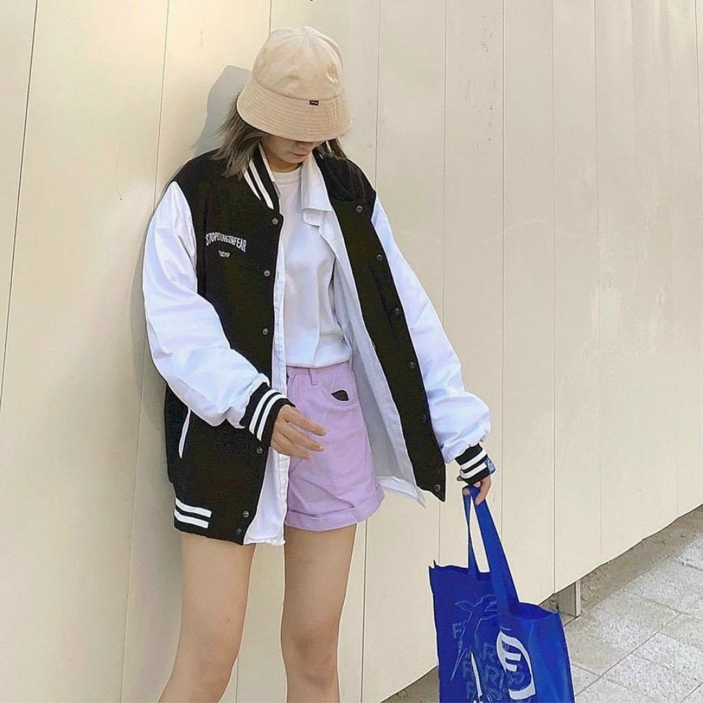 Áo khoác dù nữ bomber street style FEAR 4S AKD15 phong cách bóng chày Hàn Quốc vải 2 lớp trẻ trung