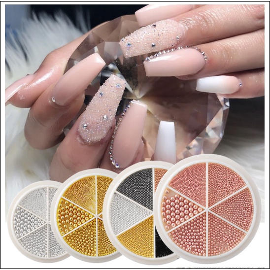 Khay charm bi vàng - bạc chia size trang trí gắn móng làm nail mi