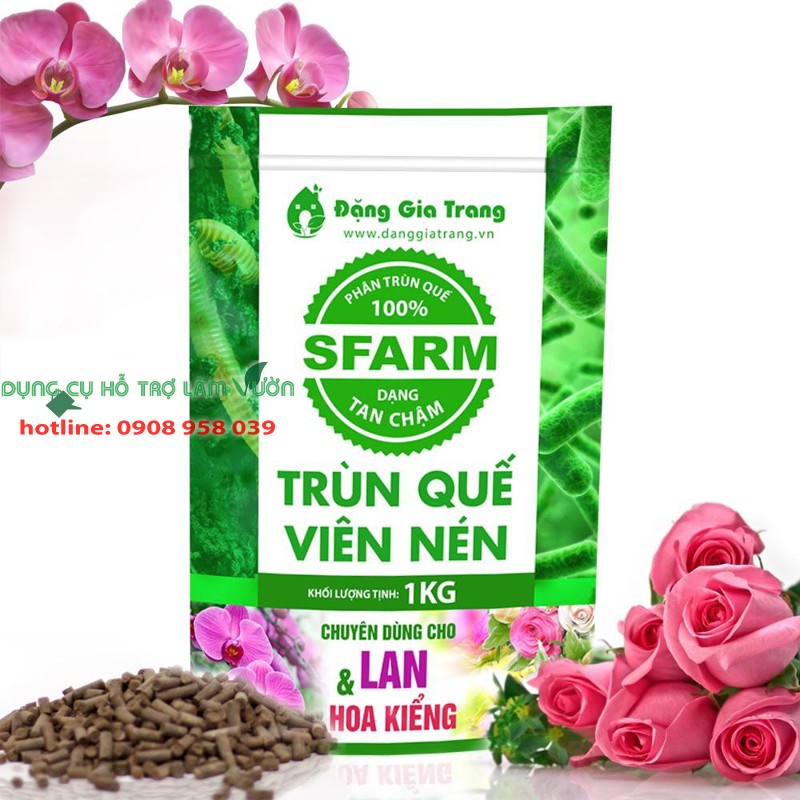 Phân trùn quế Sfarm viên nén gói 1kg chuyên dùng cho hoa lan, cây kiểng, rau màu