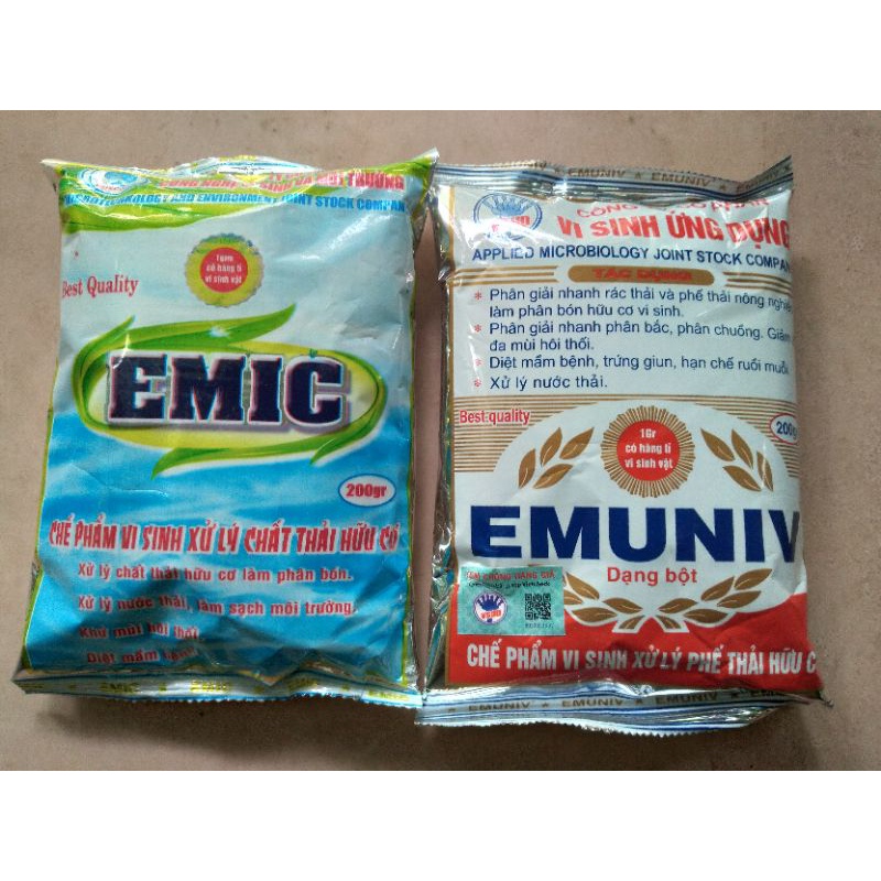 SET 2 GÓI MEN VI SINH EMUNIV VÀ EMIC (200GR) DÙNG ĐỂ Ủ RÁC, PHÂN HỮU CƠ VÀ XỬ LÝ MÙI HÔI.