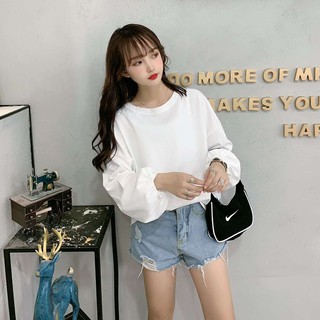Áo Thun Tay Dài Form Rộng Bo Nhún Trơn Bánh Bèo Tiểu Thư