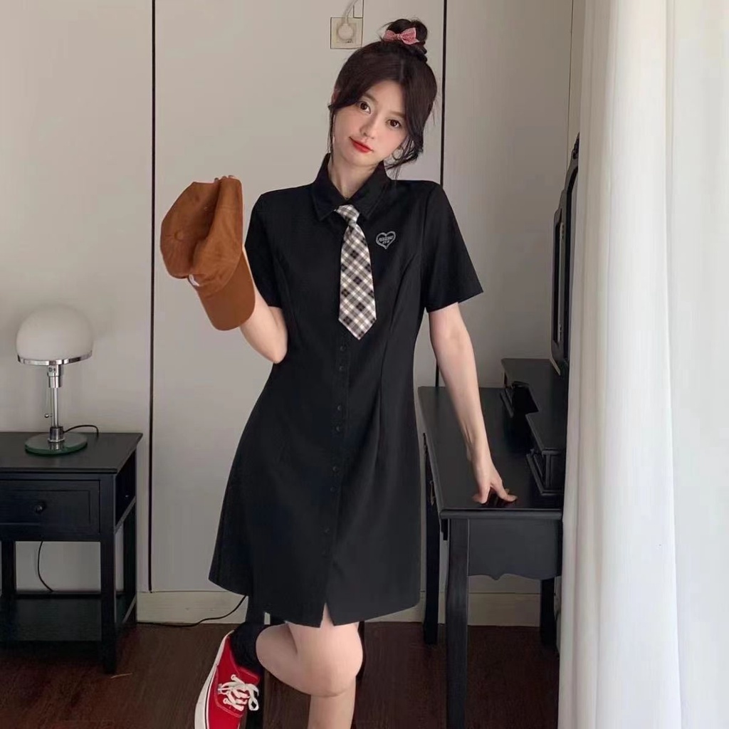 Đầm Chữ A Tay Ngắn Cổ Polo Màu Hồng Thời Trang Mùa Hè Cho Nữ