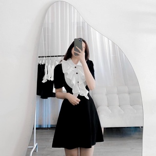 Váy cổ sơ mi xếp ly trắng