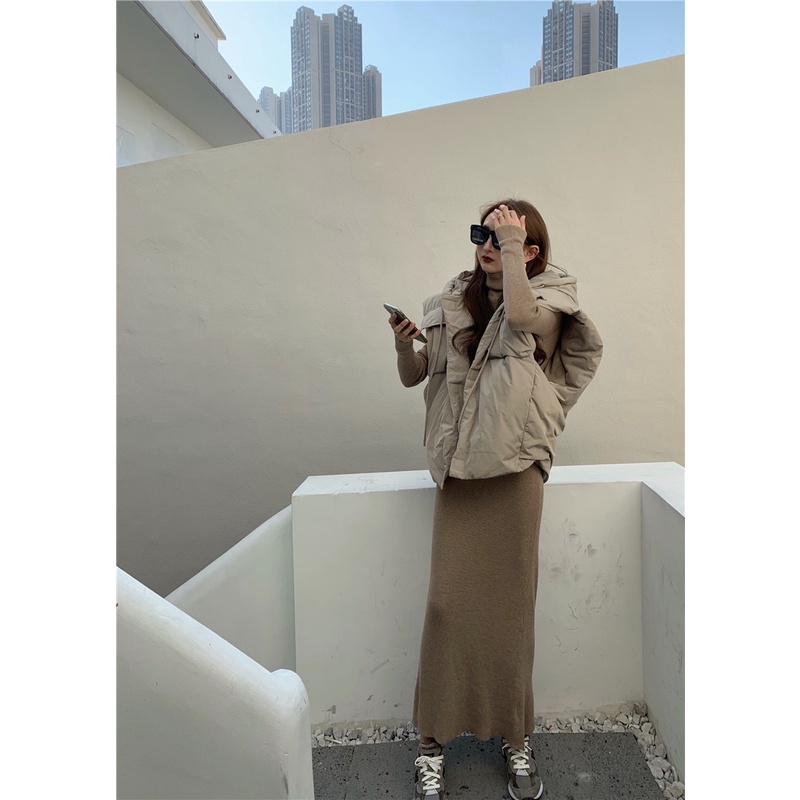 Áo khoác cotton không tay có mũ trùm đầu cổ đứng dáng rộng/Đầm dài dệt kim phong cách Hàn Quốc thời trang | BigBuy360 - bigbuy360.vn