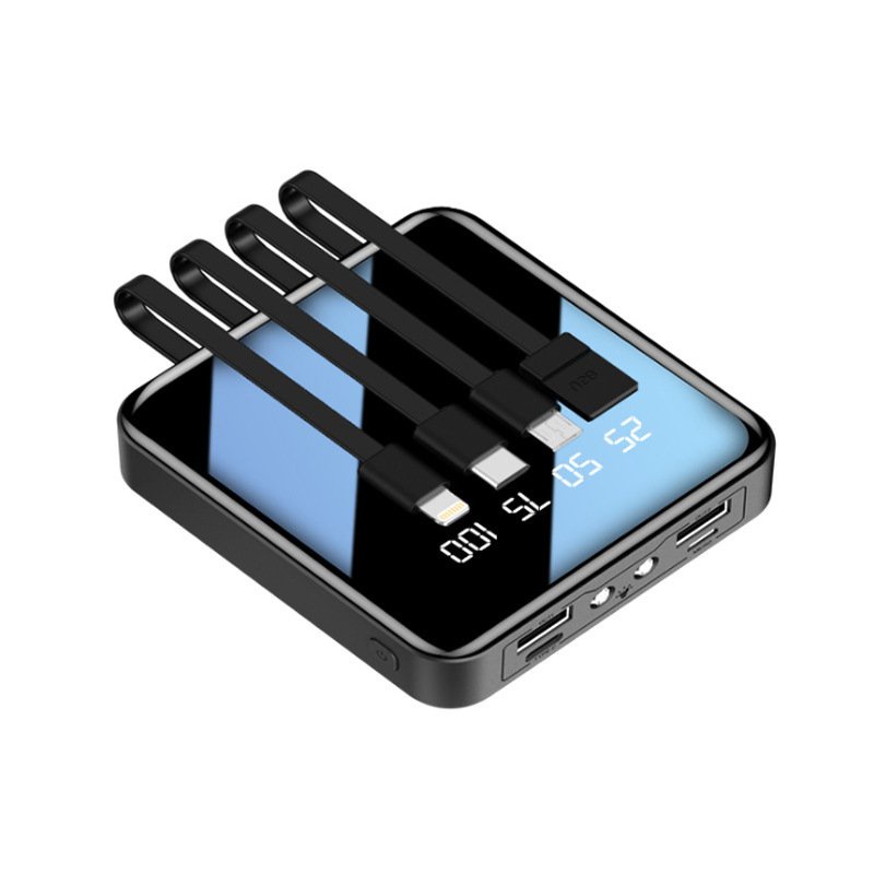 Sạc dự phòng thông minh,2 cổng USB 4 dây sạc 20.000mha, có dây sạc của Lightning,MicroUSB,Type-C và USB