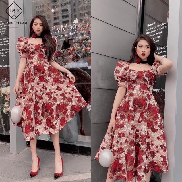 Đầm hoa gấn tay phồng ( ảnh và video thật 1000000%)