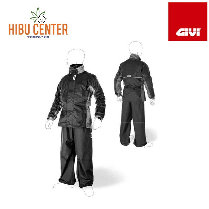 ❌100% CHỐNG THẤM ❌ Áo Mưa Bộ GIVI Rider Tech Rain Suit Black Grey RRS07 Hàng Chính Hãng