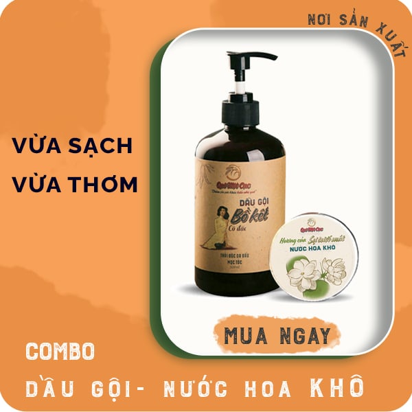 COMBO DẦU GỘI &amp; NƯỚC HOA KHÔ THIÊN NHIÊN - HANDMADE BY QUÊ MỘT CỤC