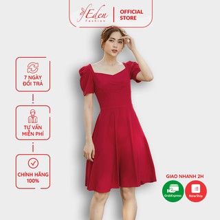 Đầm dự tiệc nữ thiết kế thời trang Eden dáng xòe 2 lớp cổ vuông cách điệu tay ngắn chất liệu thoáng mát thoải mái - D436