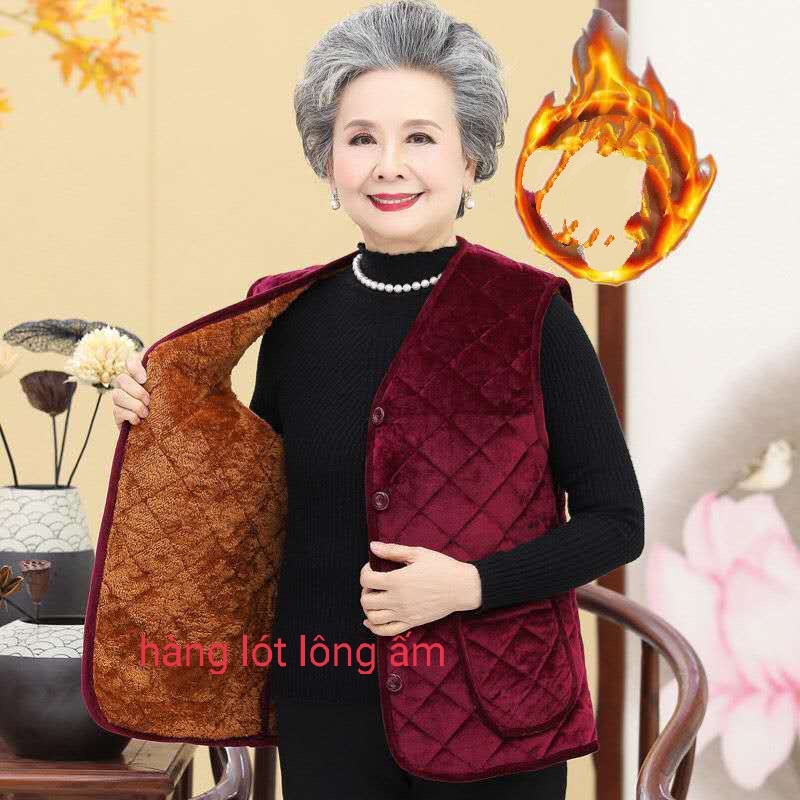 Áo Trung Niên Gilê  Áo Gấm Nhung Lót Lông ấm cho bà già