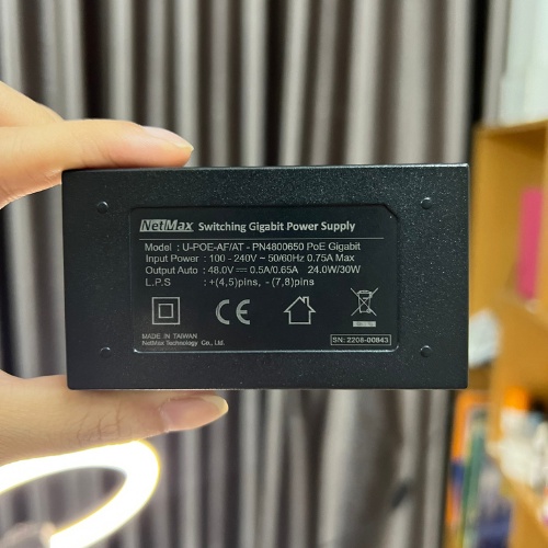 Nguồn PoE Adapter Netmax U-POE-AF/AT 48V-0.5A / 0.65A  Cho WiFi/Camera/VoIP