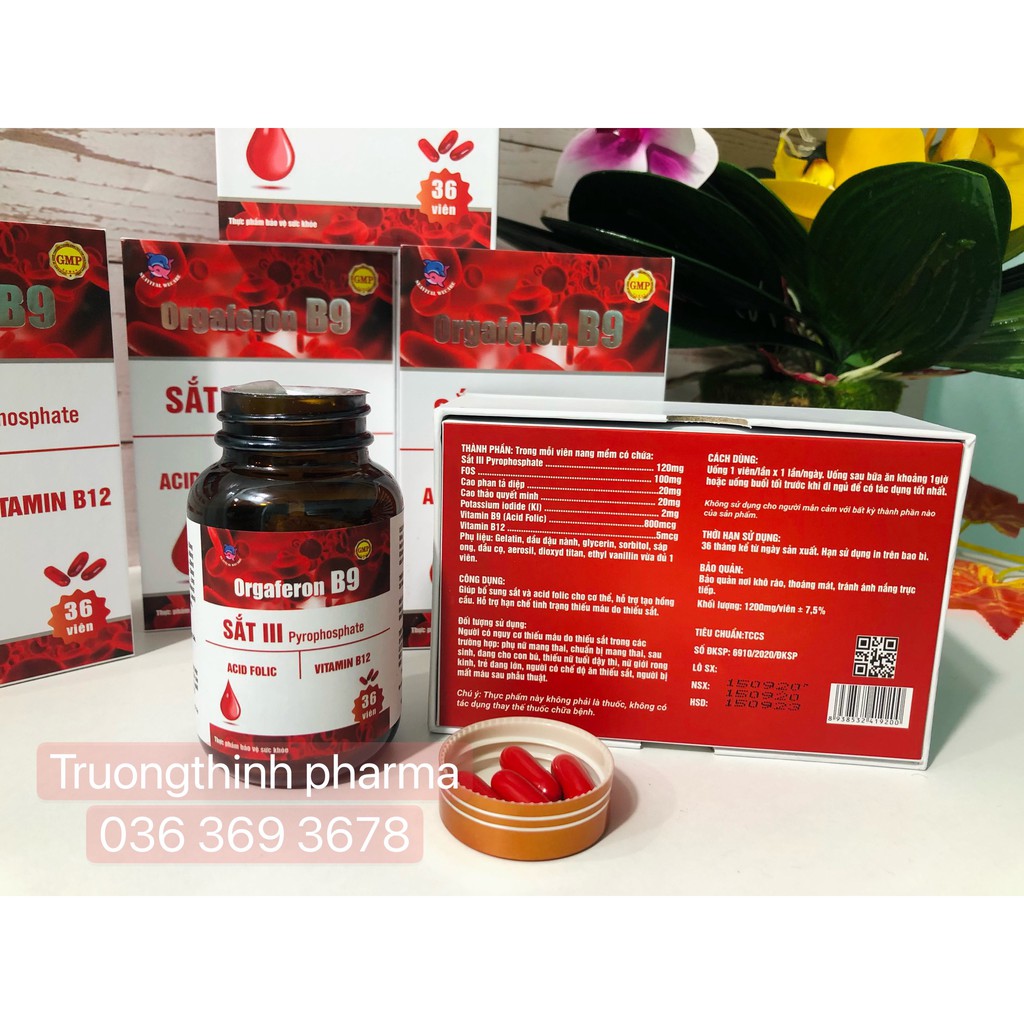 Viên uống bổ sung sắt và Acid folic ORGAFERON B9 _ bổ máu, ngăn ngừa thiếu máu. Hộp 36 viên | Thế Giới Skin Care